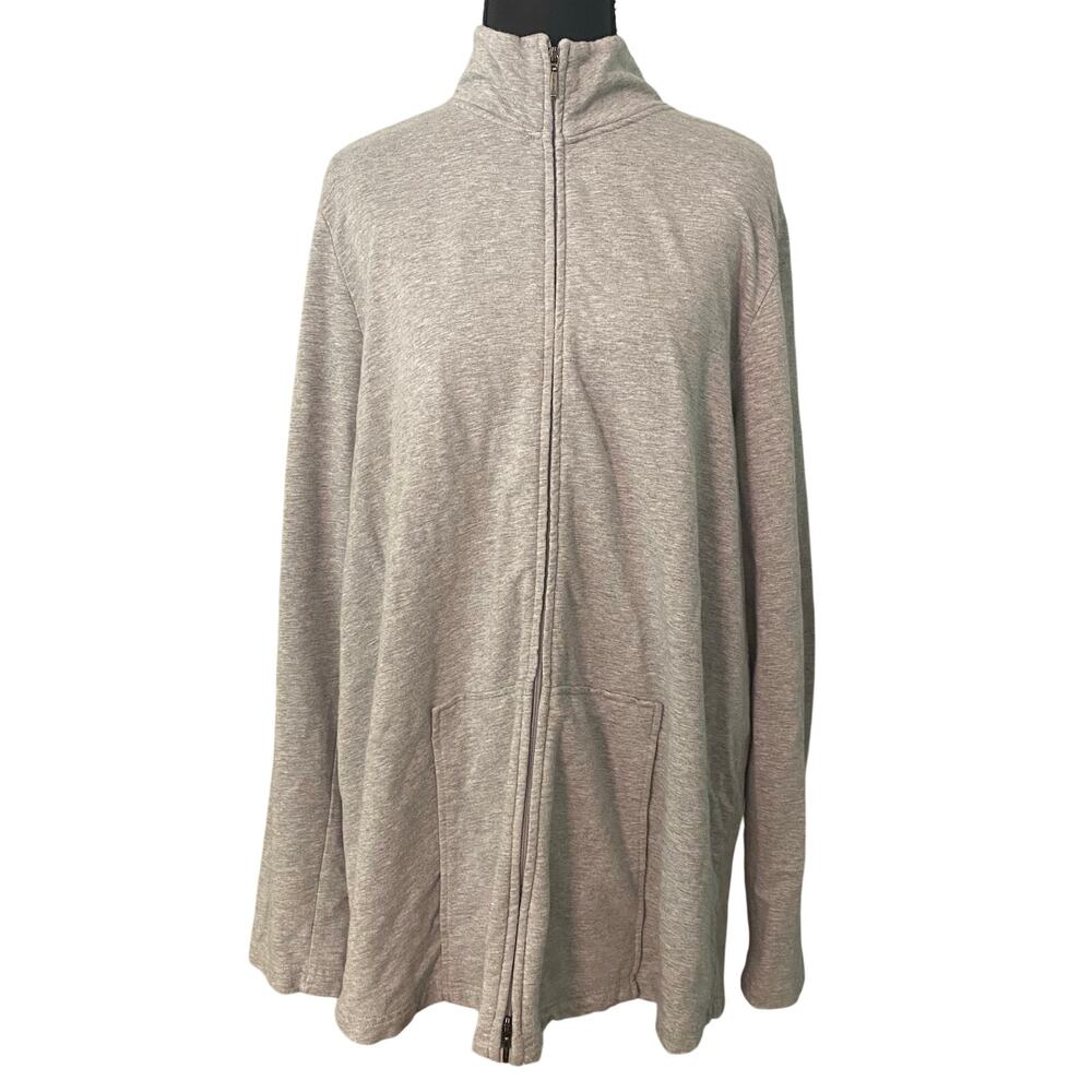 Pure Jill Gray Pima Cotton Modal Zip Front Jacket Cardigan Med Athleisure Lounge